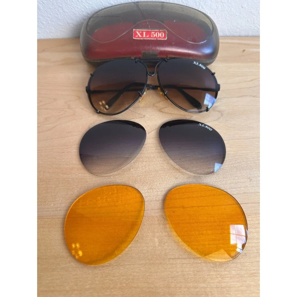 Vintage 1980s XL500 Aviator Sunglasses 3 Interchangeable Lenses Taiwan ROC Case